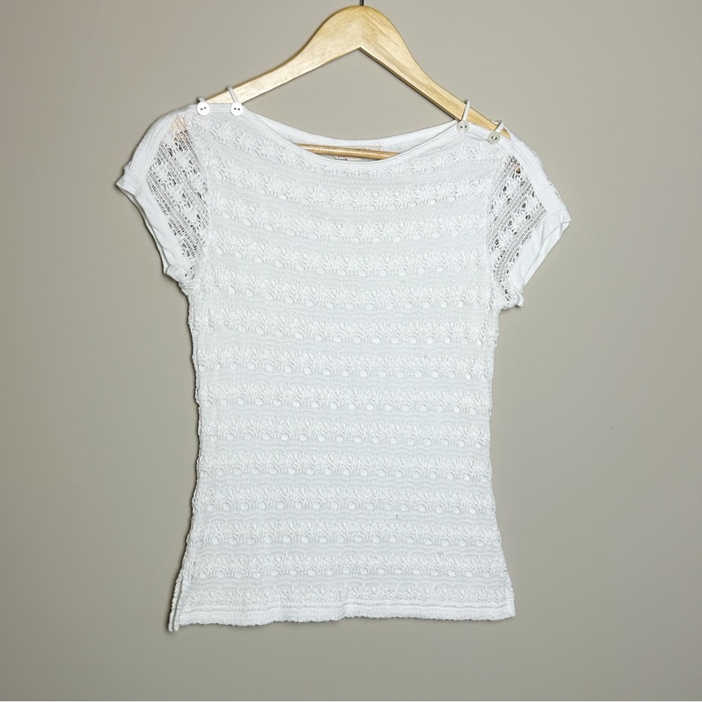 Banana Republic Heritage White Lace Blouse with short sleeves and lining Size XS